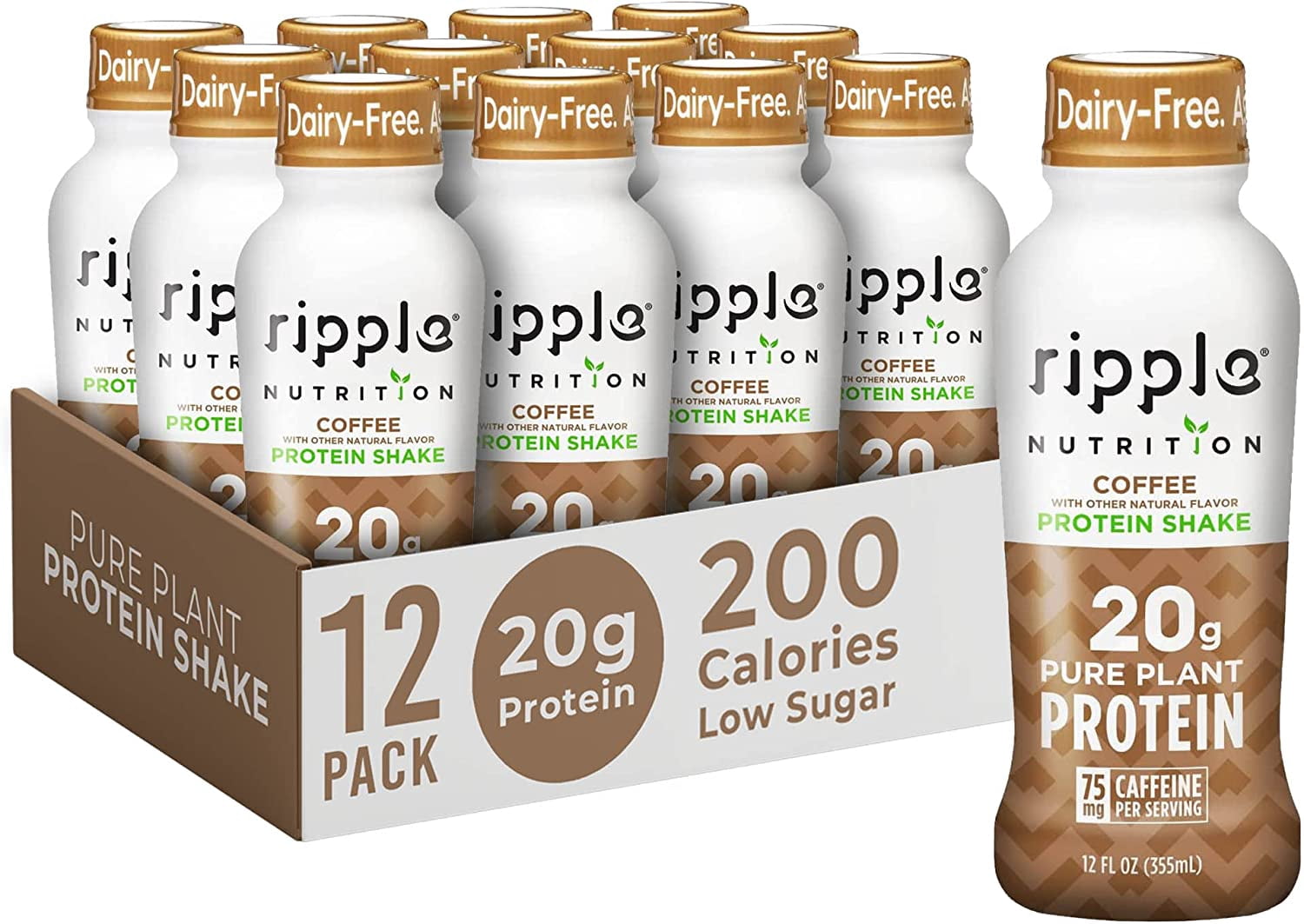 Ripple Vegan Protein Shake Coffee Flavor 75mg of Caffeine 20g