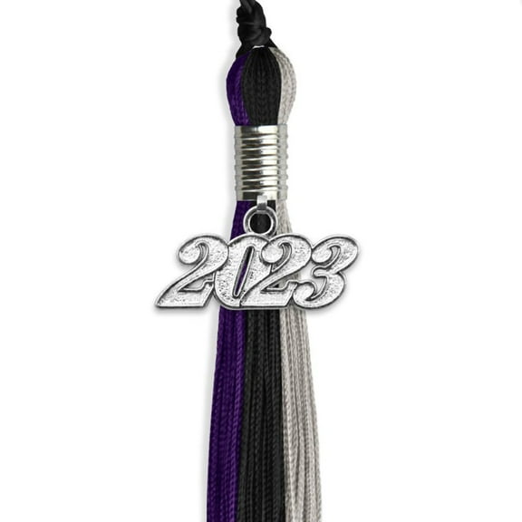 Black/Purple/Grey Graduation Tassel with Silver Date Drop