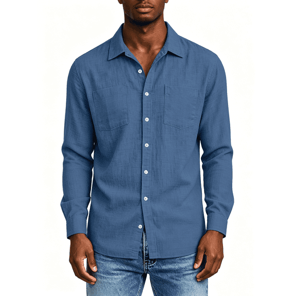 Busydd Mens Button Down Shirt with Front Pocket Solid Color Long Sleeve Shirts for Men Dressy Casual Turndown Collar Shirts 2XL