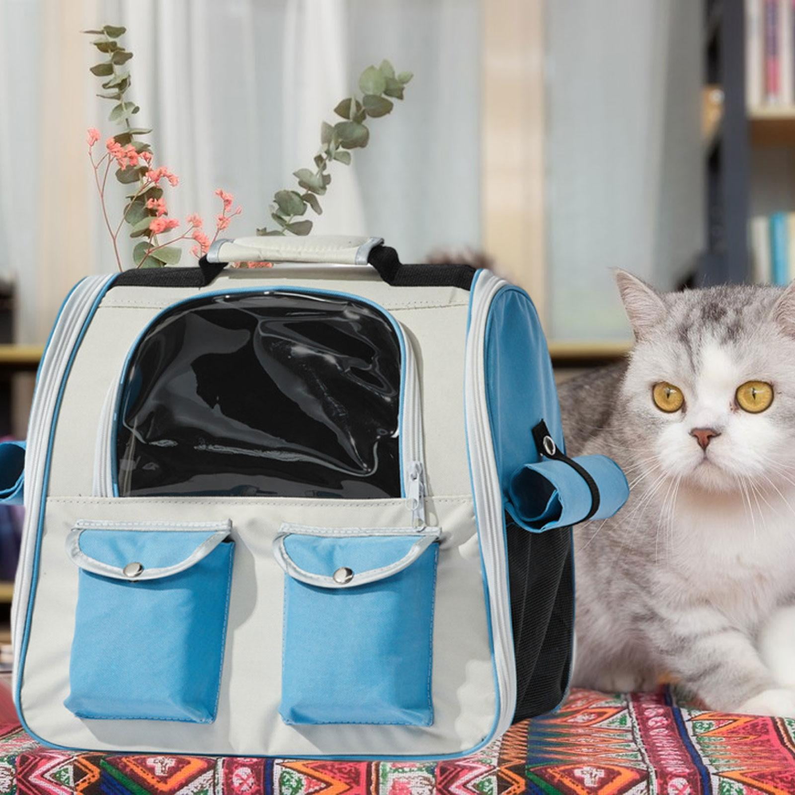 Cat Carrier Backpack Pet Travel Backpack Breathable Carrying Bag Transparent Dog Cat Carrier Cat Dog Backpack Bag for Outdoor Use Blue