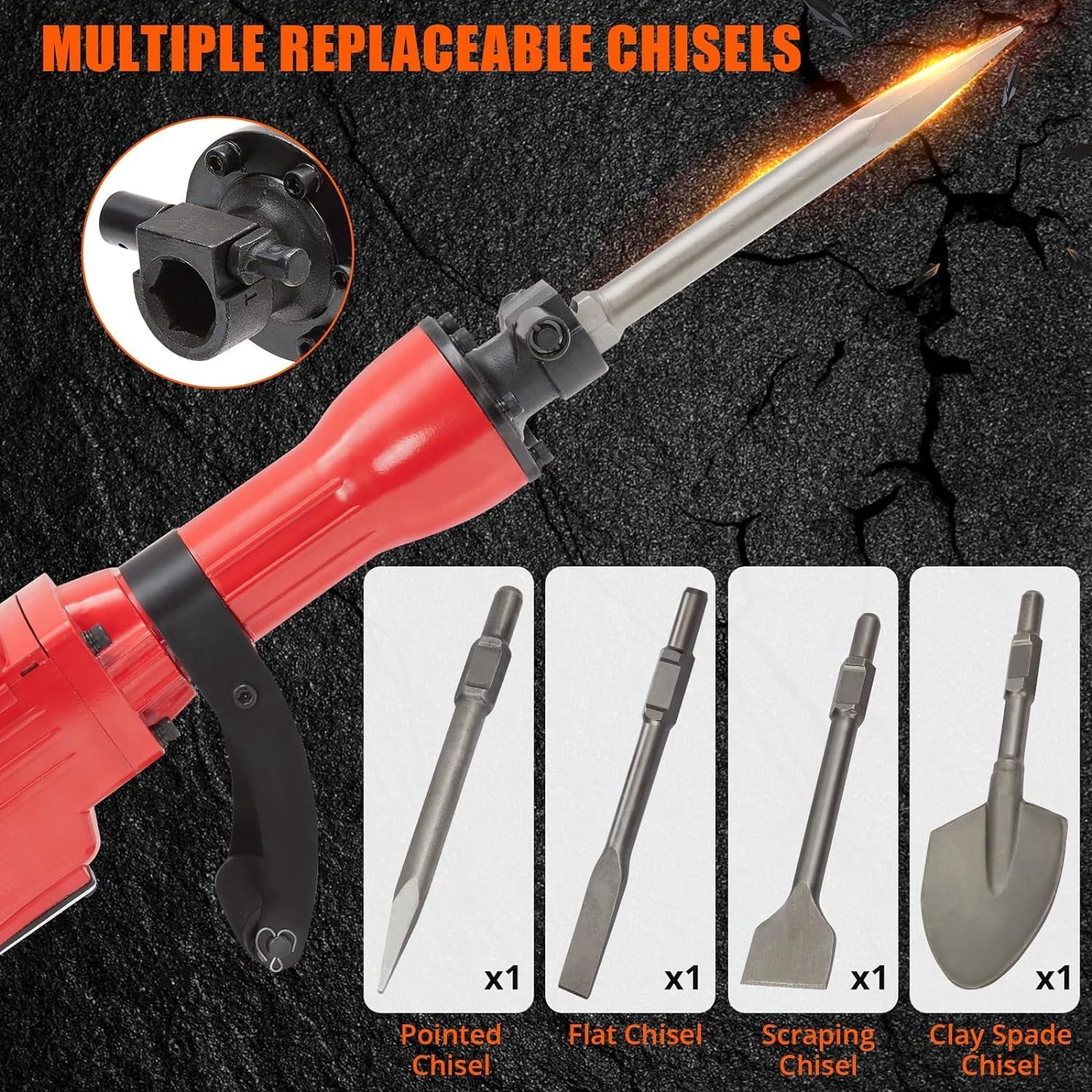 Demolition JackHammer, 2200W, 1400 BPM Electric Jack Concrete Breaker, 4pcs Chisels Bit Chipping w/Case, Noise-Canceling Earplug, Shoulder Strap,Gloves