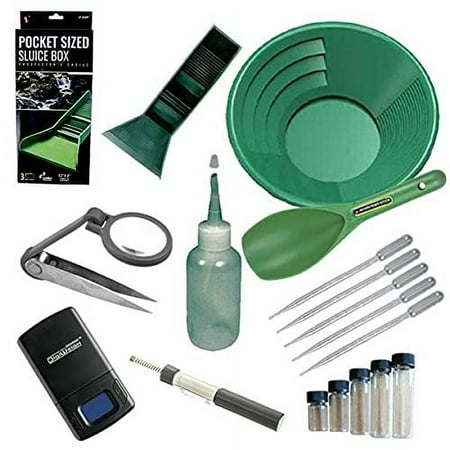 12 Green Gold Pan Panning Kit Pocket Sluice Box & Digiweigh Pocket Scale