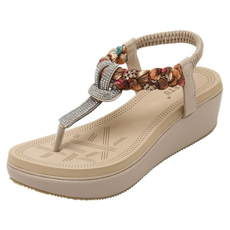 

PEASKJP Sandals Women Fashion Closed Toe Sandals for Women Casual Summer Hollow Out Vintage Wedge Sandal Gladiator Outdoor Shoes (Beige 9)