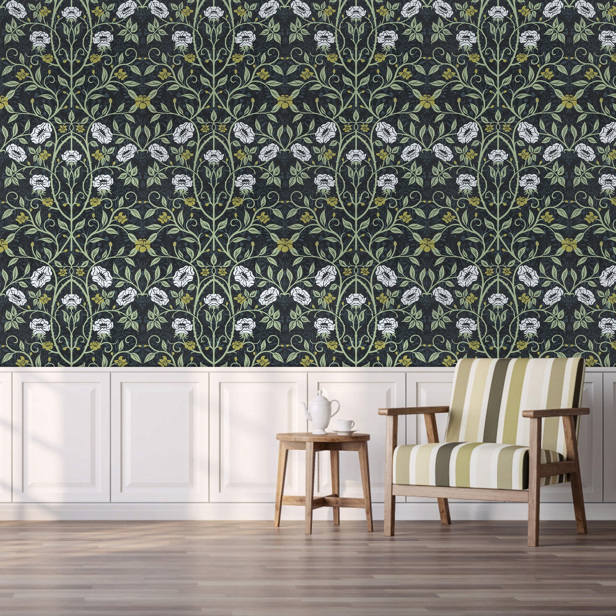 (4 pack) UMIGGEE Floral Wallpaper Peel and Stick Floral Green Wallpaper Self Adhesive Flower Wall Paper Contact Paper 17.7" x 118" Home Decor Wall Covering Old Furniture Renovation