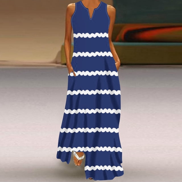 Fankiway Robe Débardeur Décontractée Imprimée pour Femmes, Robe de Plage Sans Manches avec Poches, Grande Taille