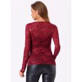 thumbnail image 3 of DARING DIVA Lace Cutout Front Long Sleeve Sheer Blouse S Burgundy, 3 of 6