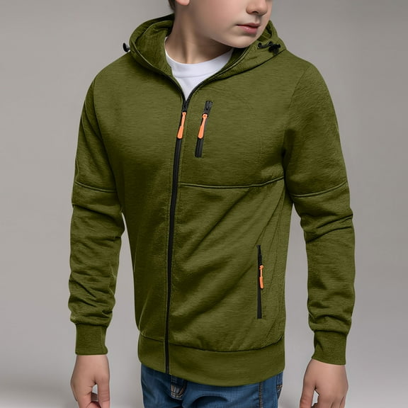 NAISIBABY Boys Zip Up Hoodies 14T, Loose Fit Long Sleeve Fall Winter Kids Fashion Hooded Sweatshirt Jacket Army Green(5-15T)