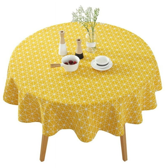 150CM Cotton and Linen Round Tablecloth Yellow Table Cover Mat Decoration