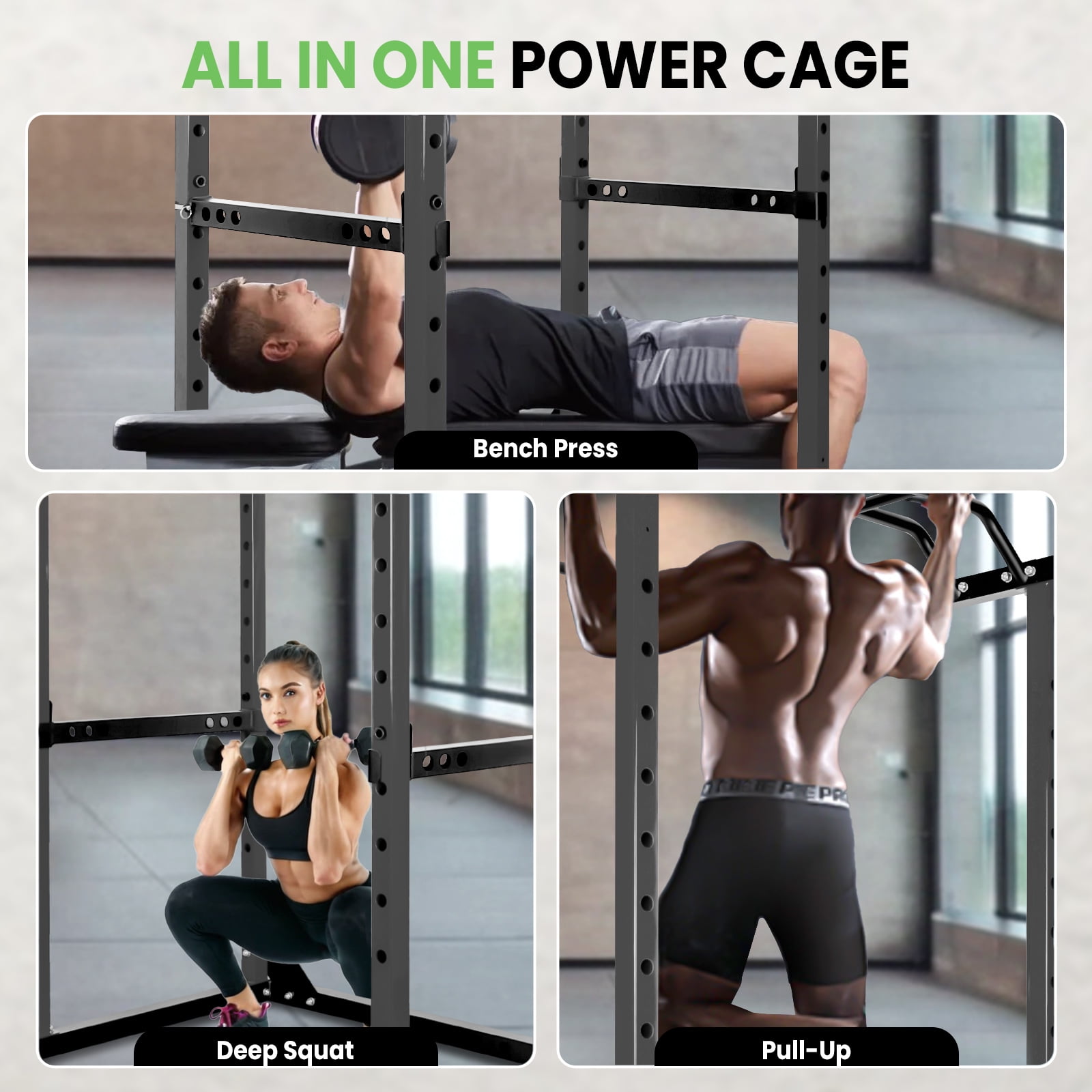 Squat Stand Rack, Weight Workout Machine, Rack Cage for Weight Training, Power Rack - Adjustable Safety Bars Space-Saving Silver 1200lb Capacity for Home Fitness