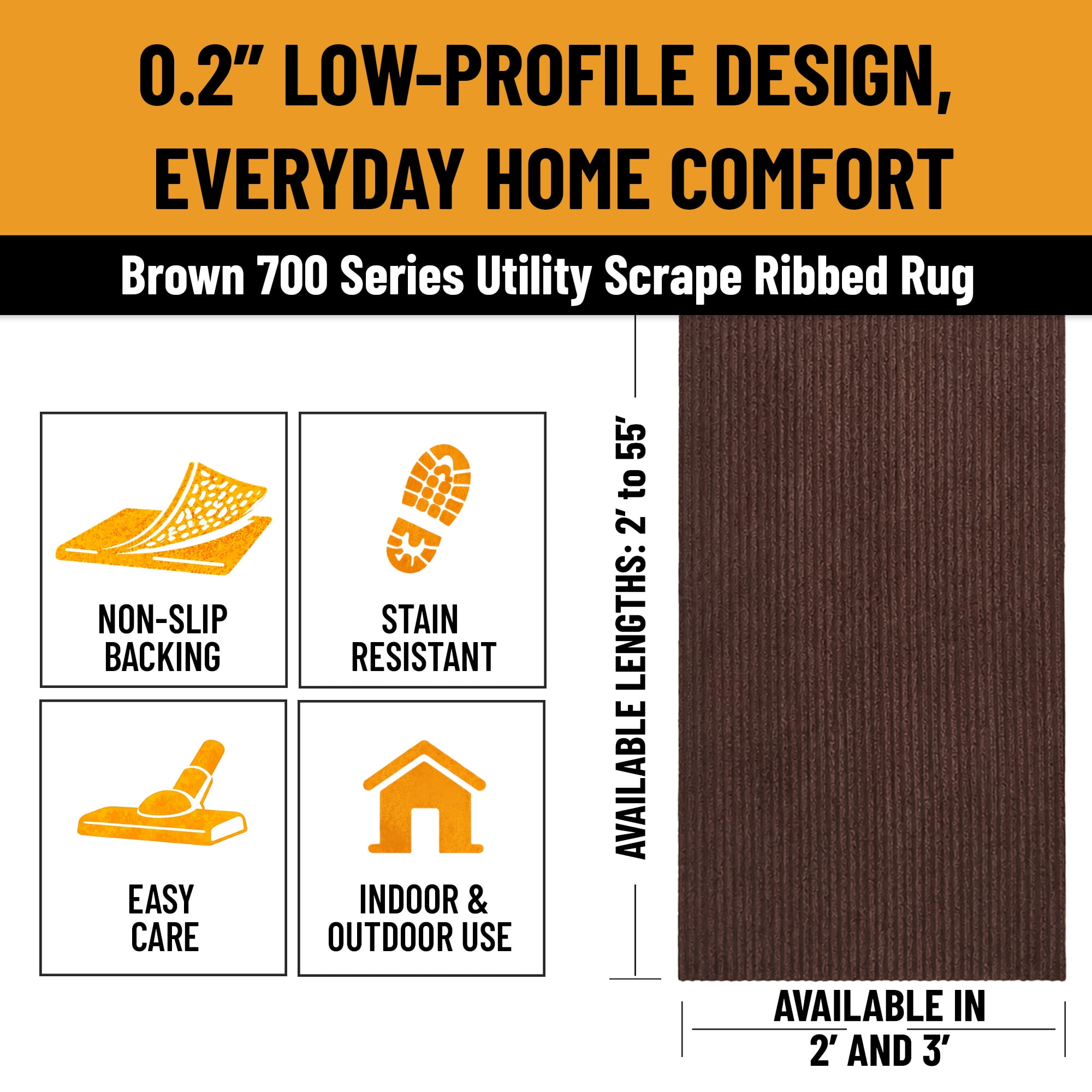 Ottomanson 2'7" x 41' Non-Slip Hallway Runner Rug, Waterproof Carpet Runner for Entryway, Dirt Trapper, Brown