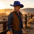 thumbnail image 3 of Risckoth Men's Cowboy Hat Western Style Braided Band Curved Brim Classic Felt Hat, Blue, 3 of 5
