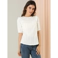 thumbnail image 2 of DARING DIVA Puff Shoulder Collarless Ruffle Blouse XS White, 2 of 6
