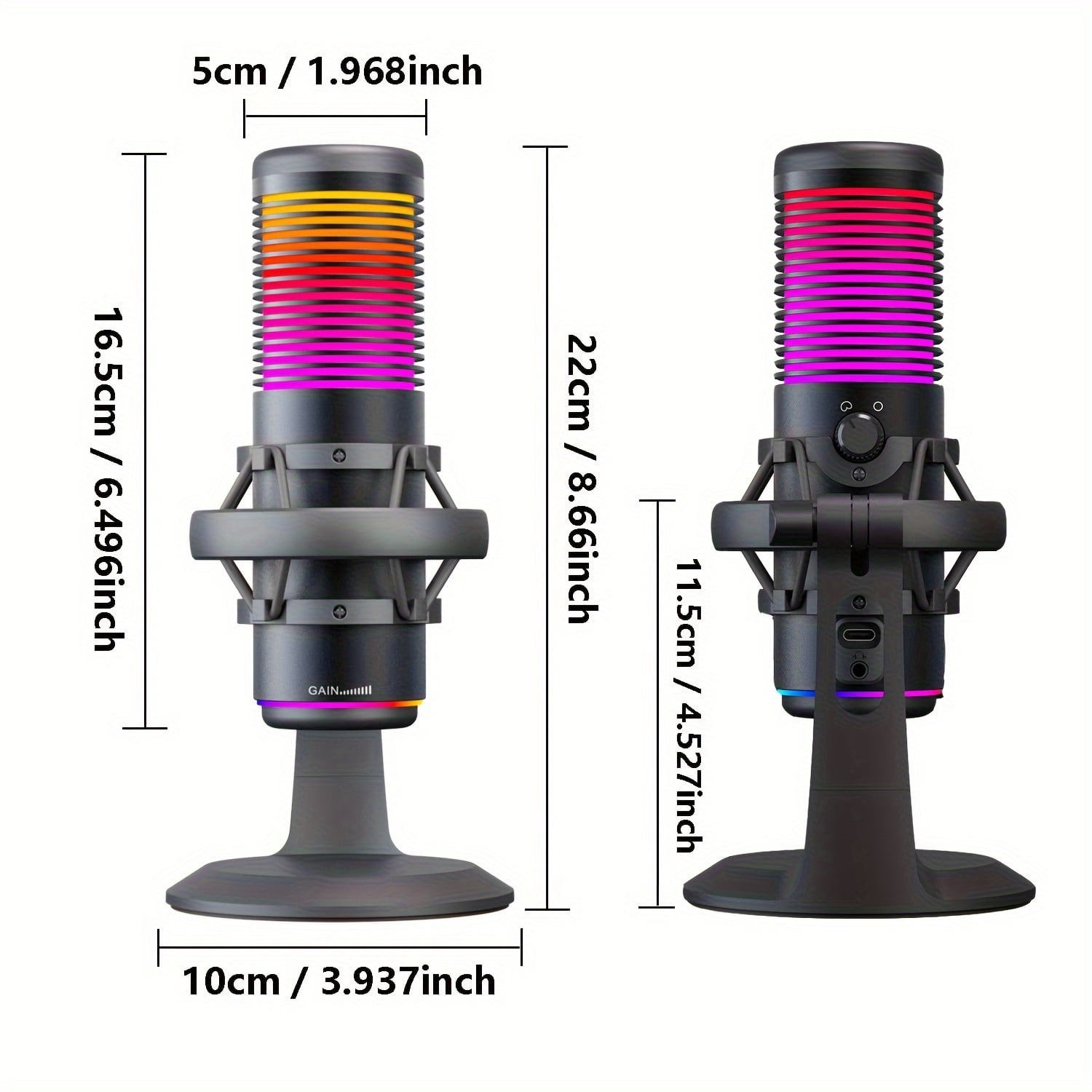 USB Condenser Gaming Microphone with Shock Mount, Gain Control, RGB Microphone for Gaming, Streaming, Podcasting