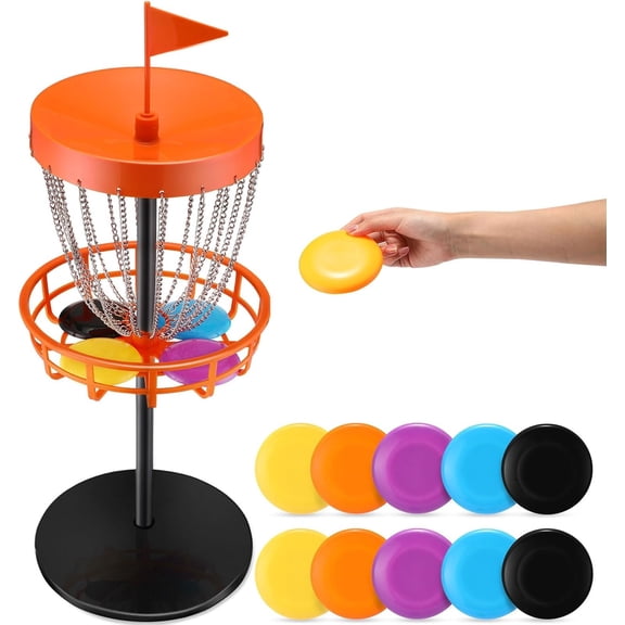 29 Inches Mini Disc Golf Baskets with 10 Flying Discs