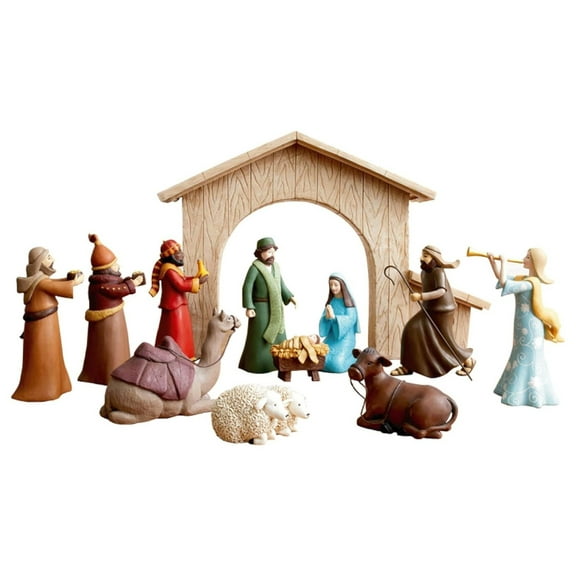 The Nativity Store Home Colorful Resin Nativity Set with Creche - Christmas Scene for Indoor Holiday Decor - Family-Friendly Christmas Decorations - (12 Piece Set)
