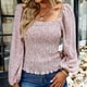 thumbnail image 2 of Blusa Cuello cuadrado Cintura Adelgazante Manga larga Impresión Tops de moda para mujer, 2 of 6
