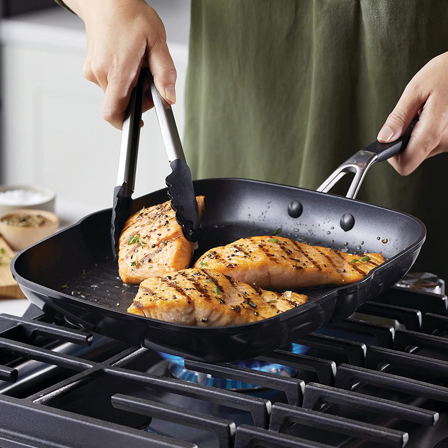 Hard Anodized Nonstick Square Grill Pan, 11.25 Inch,  Black