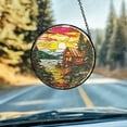 thumbnail image 2 of Rustic Cabin Sunrise Stained Glass Ornament, Ideal for Nature Lovers and Cozy Home Decor, Perfect for Window Art and Car Decoration, Lightweight and Durable - Window Hanging Glass, Car Decoration, 2 of 5