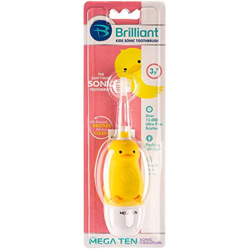 Brilliant Kids Sonic Toothbrush Characters - Kids Electric Toothbrush with Flashing Lights and Super-Fine Bristles - Fun Brushing for Parent and Child, Ages 3-8 (Duck)