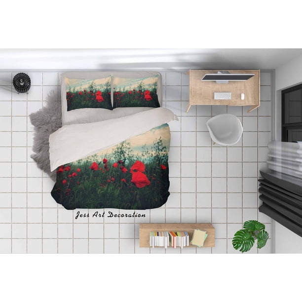 3D Rojo Flor Patrón Funda de edredón Set Ropa de cama Set Funda Nórdica Fundas de almohada Lqh