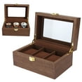thumbnail image 5 of Wooden 3-Slot Watch Display Box with Transparent Window for Storage - Black Walnut Finish, 5 of 8