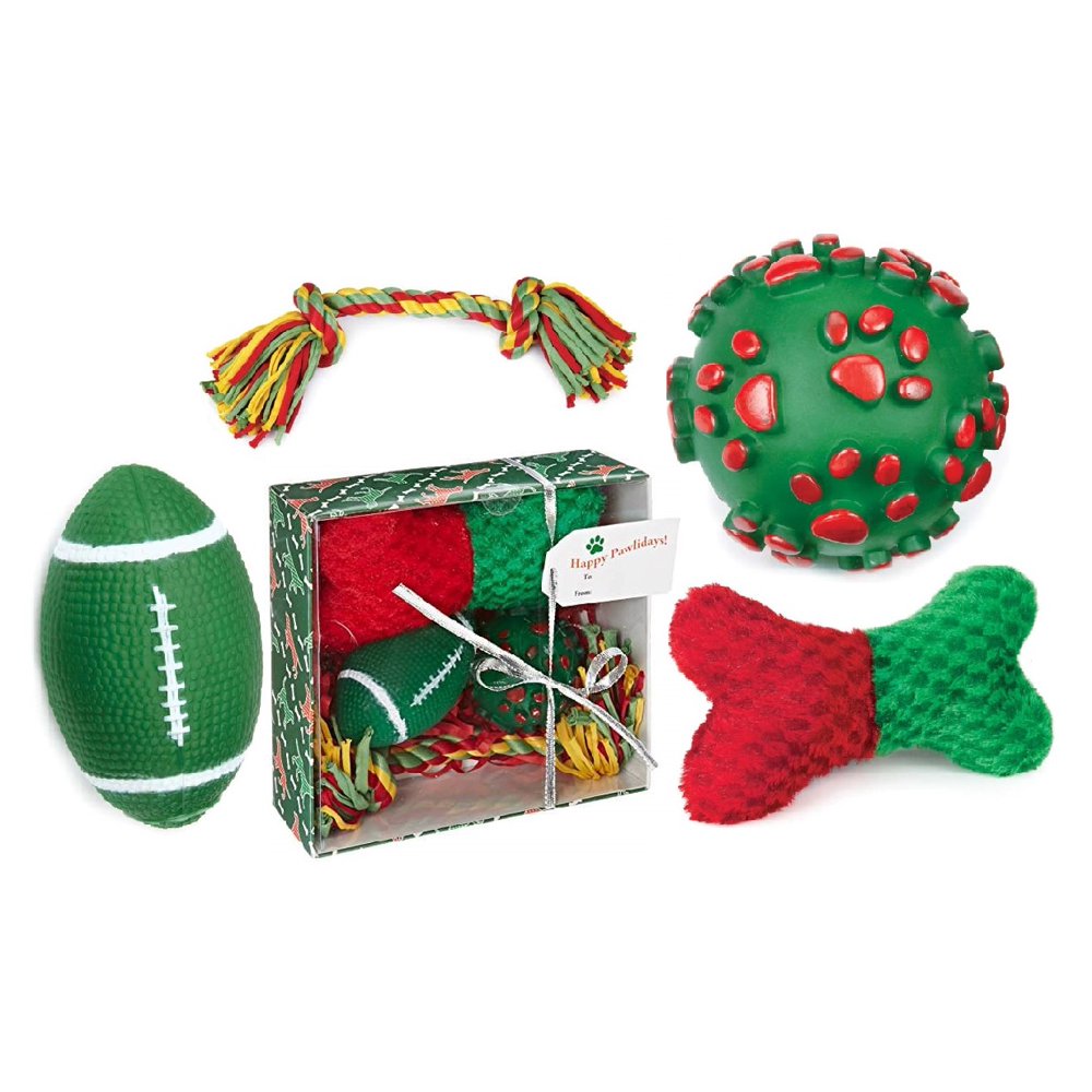 Holiday Hound Gift Sets for Dogs 4 New Dog Toys in One Christmas Xmas