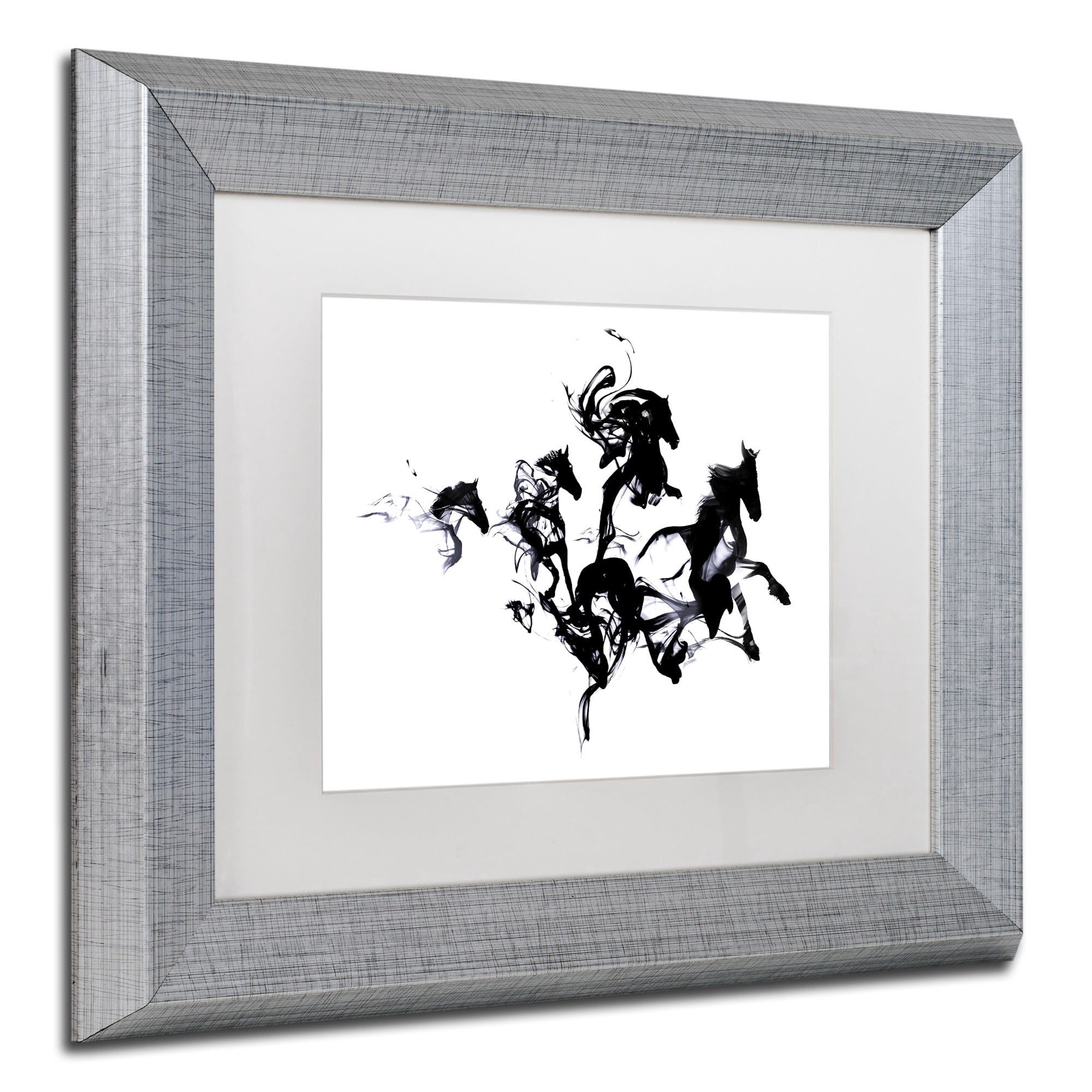 Trademark Fine Art 'Black Horses' Canvas Art by Robert Farkas, White Matte, Silver Frame