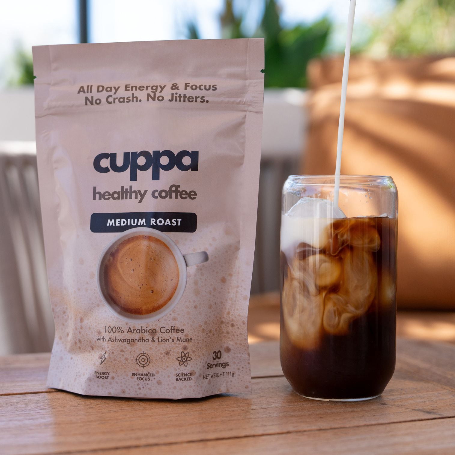 Cuppa Medium Roast Mushroom Instant Coffee with Lion's Mane and Ashwagandha for All Day Energy and Focus - No Crash or Jitters - 30 Servings