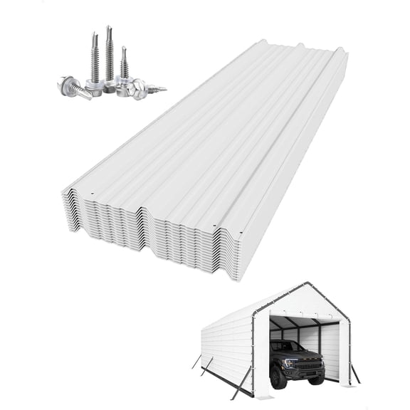 27-Gauge Galvanized Steel Roofing Panels for 13x16-13x26 Ft Carports 16-Pack White