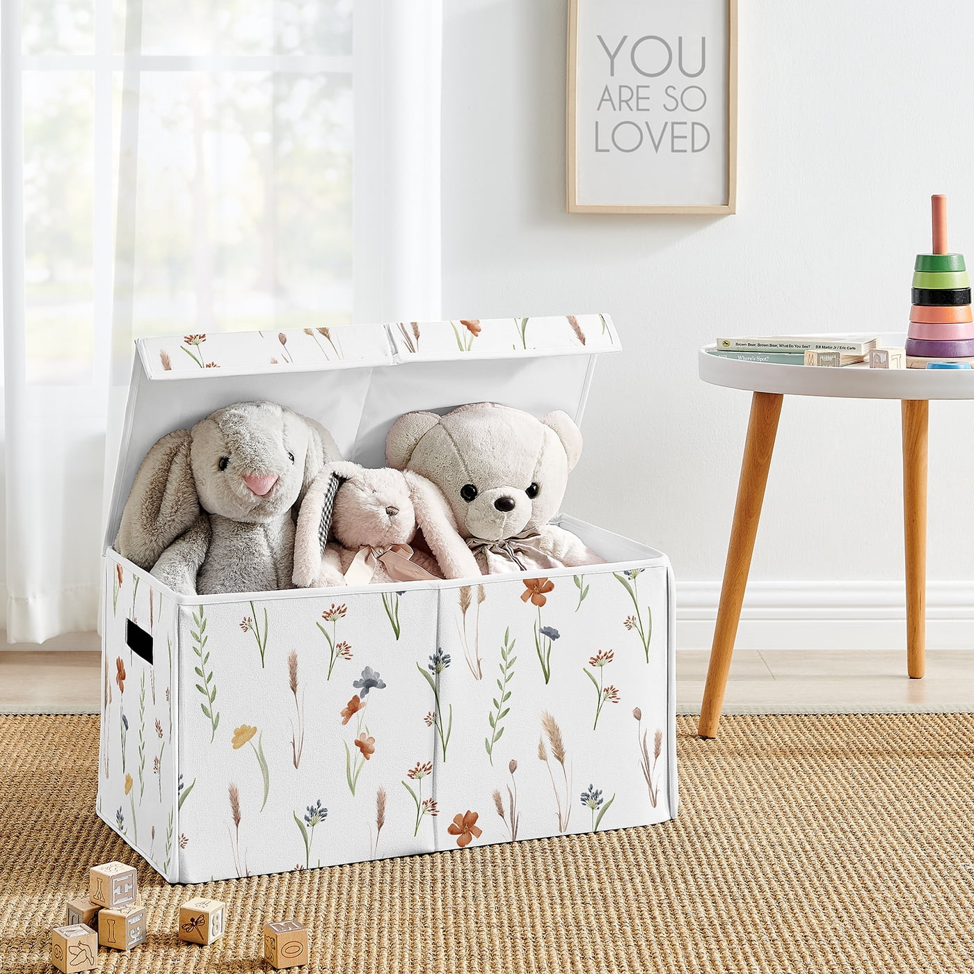 Sweet Jojo Designs Watercolor Floral Garden Sage Green Girl Storage Fabric Toy Box