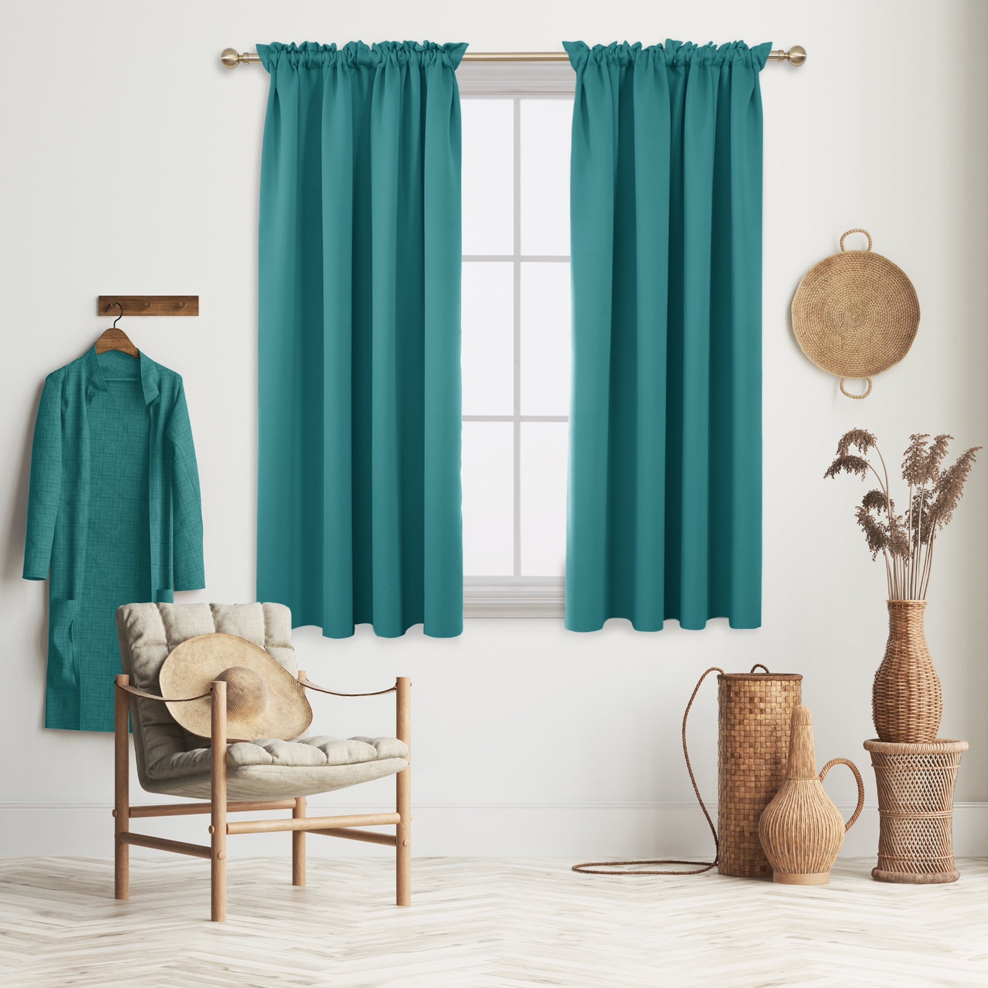 Deconovo Turquoise Blackout Curtains Rod Pocket Curtain Panels Thermal
