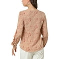 thumbnail image 4 of MODA NOVA Junior's Ruffled Trim Long Sleeve Round Neck Floral Blouse Dusty Pink L, 4 of 6