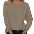 thumbnail image 2 of Women's Casual Solid Color Ribbed Knitted Sweater Basic Long-Sleeved Round Neck Pullover Sweater Top, 2 of 7