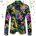 thumbnail image 2 of Bainana Mardi Gras Suit Jacket For Men 3D Print Lapel Collar Stylish Outfits Breathable Soft Men's Carnival Festival Suit Jacket Green Size L, 2 of 4