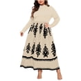 thumbnail image 2 of Ovzne Robes Grande Taille pour Femmes Rondes Robe Mode Ethnique Imprimée Col Rond Manches Longues Robe Facile Printemps Robe Manches Longues Imprimée Liquidation, 2 of 7