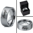 thumbnail image 4 of Tungsten Always Typography Writing Band Ring 8mm Men Women Comfort Fit Gray Flat Cut Brushed Polished, 4 of 4