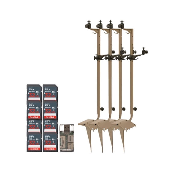 Stealth Cam Adjustable Multi-Pivot Mounting Post for Trail Camera and Battery (4-Pack) Bundle with 32GB Ultra SDHC UHS-I Memory Card (8-Pack) and Hf-cr35b SD Card Reader USB 2.0 (13 Items)