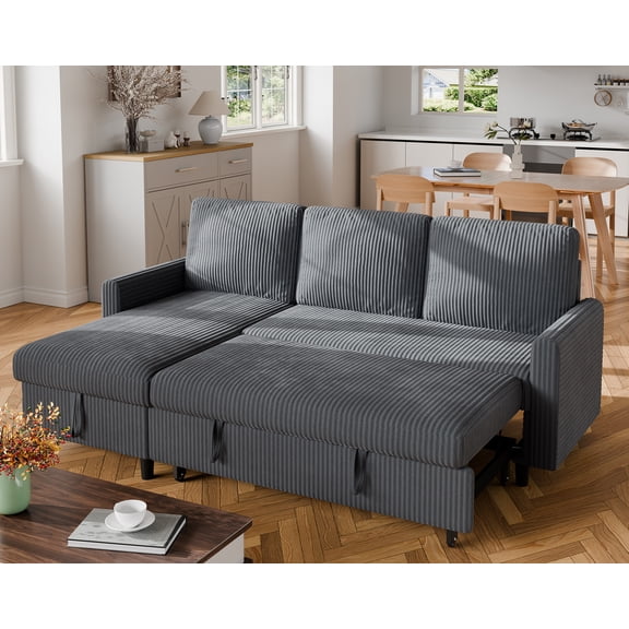 Walsunny Pull Out Sectional Sleeper Sofa Bed L Shape Couches with Reversible Storage Chaise for Living Rooms Small Rooms Apartment,Dark Gray