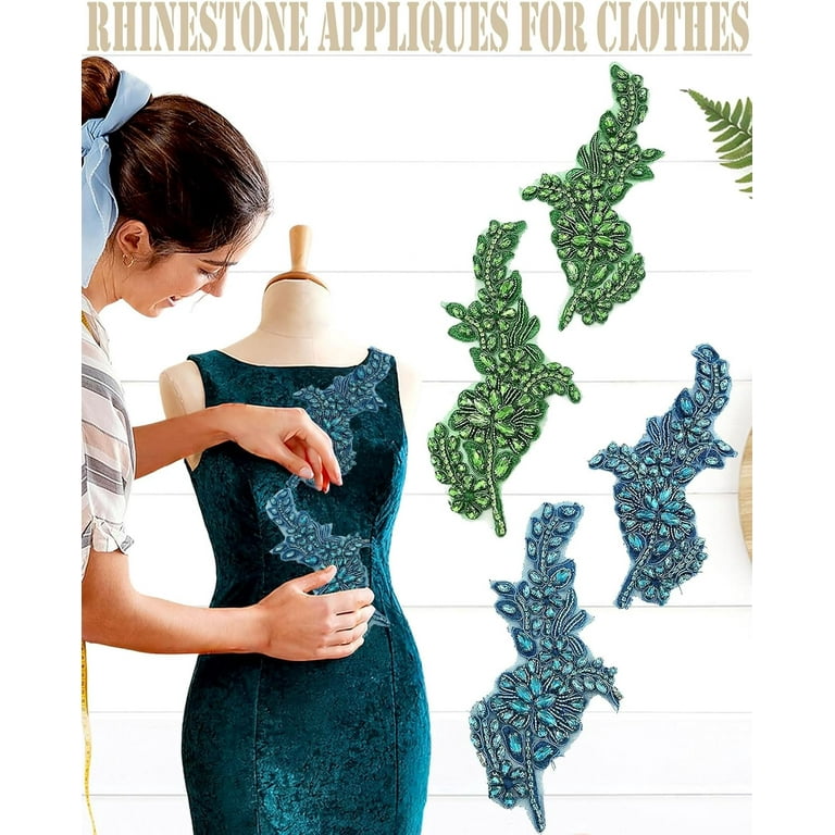 ABPETE 1 Pair Handmade Flower Rhinestone Applique for Clothes, Crystal  Fabric Patches for Wedding Dress, Bling Beaded Embroidery Lace Applique for  Hat Hairband Sewing Embellishment (Silver) - Walmart.com