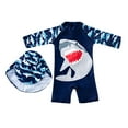 thumbnail image 1 of Sunnyoo Little Boys Cartoon Shark Print Long Sleeve Zip-Up Rash Guard One-Piece Swimsuit, 1 of 3