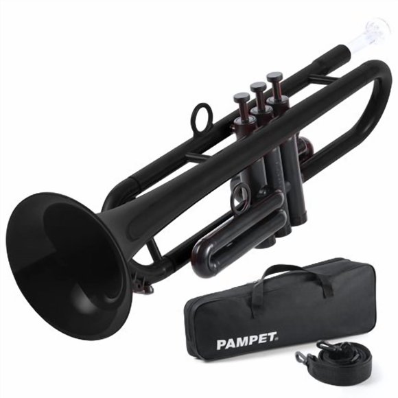PAMPET Professional Plastic Bb Trumpet Standard Trumpet Set for Student Beginner With 7C Mouthpiece and 3C Mouthpiece, Bb Trumpet Instrument, Black,