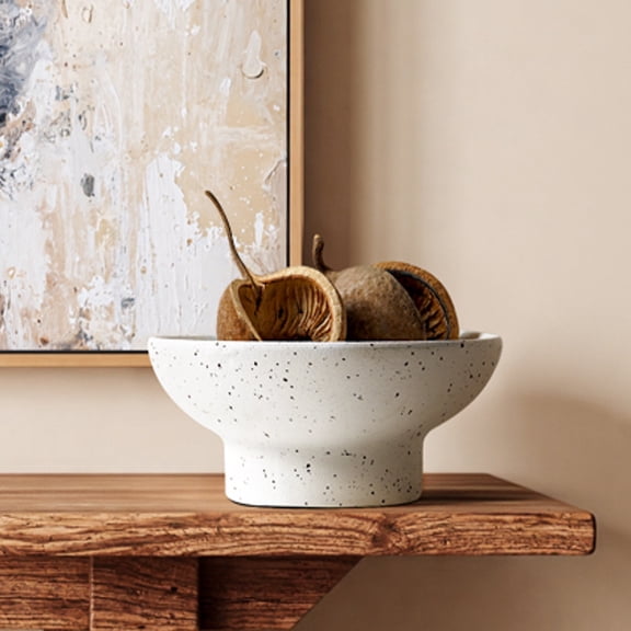 LE TAUCI 10" Ceramic Decorative Bowl, Modern Key Purse Bowl for Entryway Table, Fruit Bowl for Dining Table or Coffee Table Decor, Speckled White (Accessories Not Included)