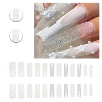 RAGUPEL 24Pcs Glue on Nails for Women,3D Flower Square Nails,Silver Sequins Fake Nails,Press on Nail for Party,Daily Life,Taking Pictures,Dating,Style1