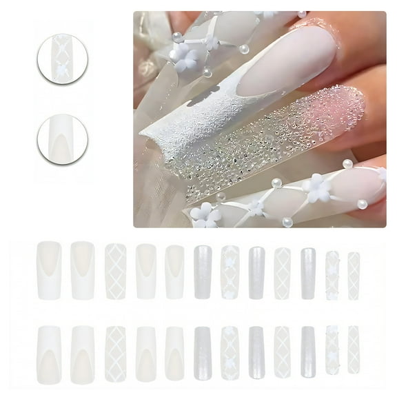RAGUPEL 24Pcs Glue on Nails for Women,3D Flower Square Nails,Silver Sequins Fake Nails,Press on Nail for Party,Daily Life,Taking Pictures,Dating,Style1
