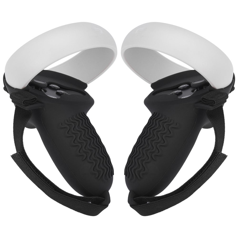 VR Controller Grips Cover with Anti-Throw Knuckle Strap Black Lens Protector Cover for Oculus Quest 2 
