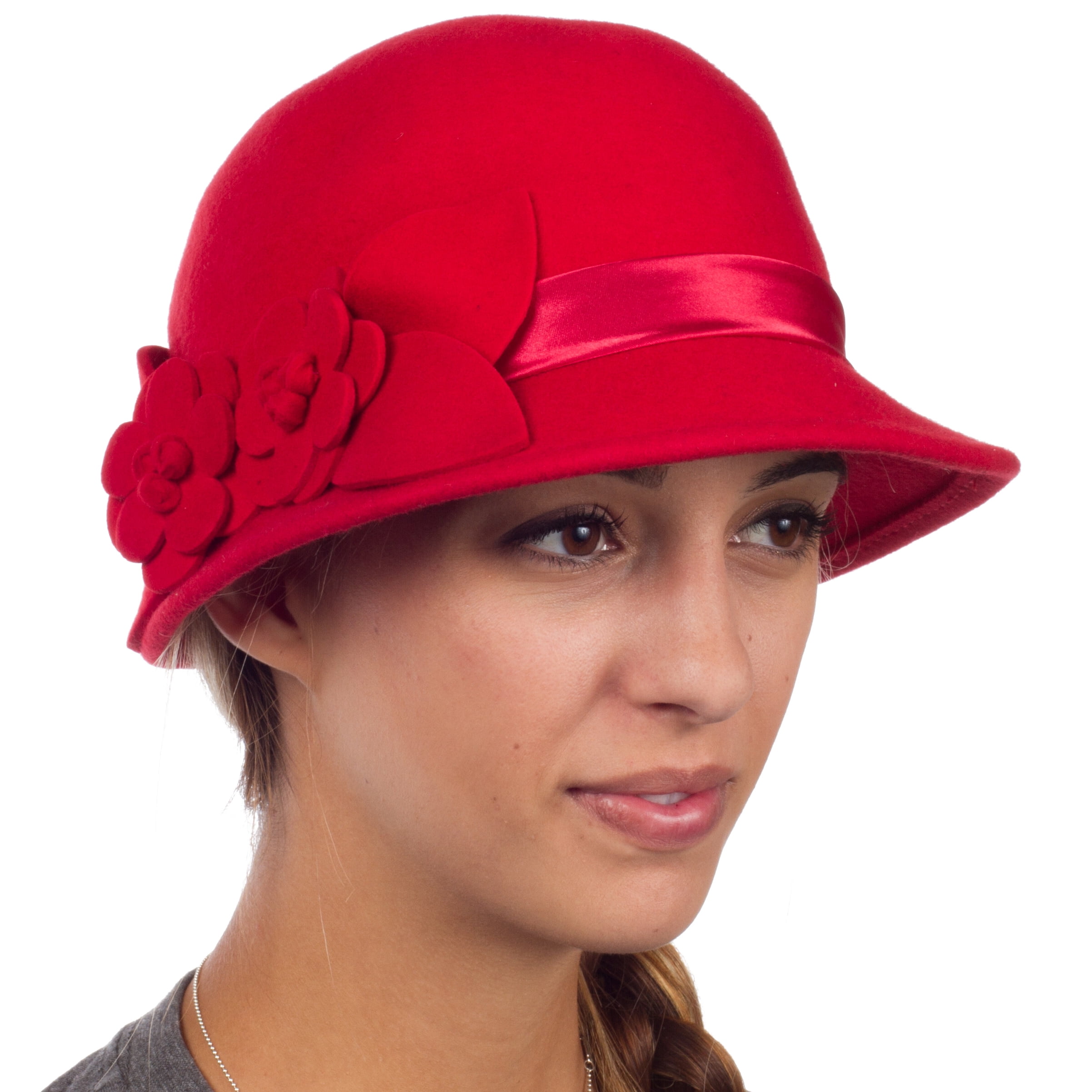Wool Cloche Bell Hat with Flower Accent 