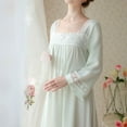 thumbnail image 4 of Women's Long Sleeve Cotton Nightgown Lace Lightweight Loose Sleepwear Billowy Princess Victorian Sleep Shirt Soft Green Small, 4 of 4