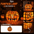 thumbnail image 2 of Vintage Halloween Pumpkin Lamp Decor, Classic Jack-o-Lantern Stained Glass Pumpkin Lamp, Soft Warm LED Ornament Light for Indoor Mantel Autumn Home Decor L A-1PC, 2 of 8