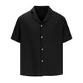 thumbnail image 3 of Hanerdun Men Short Sleeve Shirts Male Linen Tops Casual Button Up Blouse Black L, 3 of 5