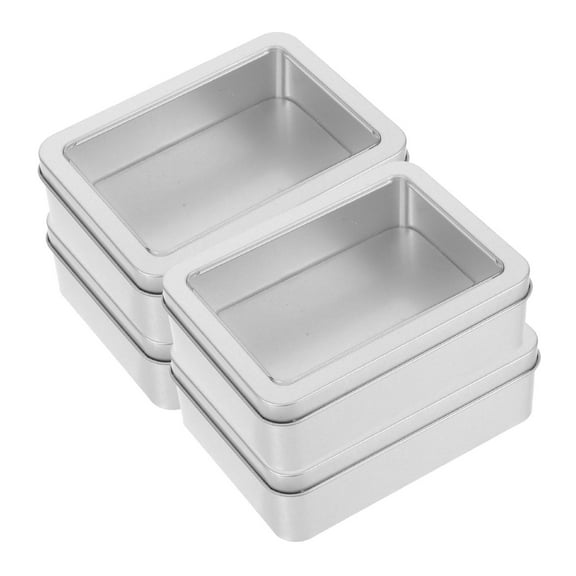 LOLIPPYY Set of 4 Tinplate Cookie Storage Boxes with Clear Window Lids for Snacks and Organization